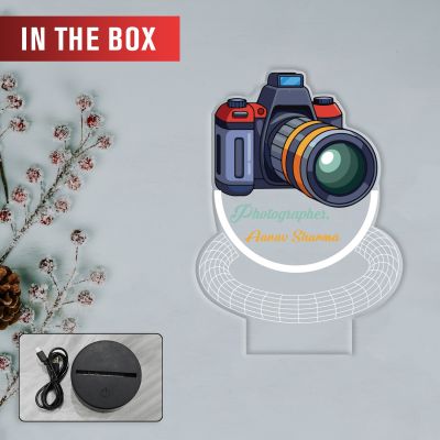 Personalized Photographer Camera 3D Illusion LED Lamp Gift for Photographer & Camera Man Photo Studio Desk Decor Lamp Warm White Light